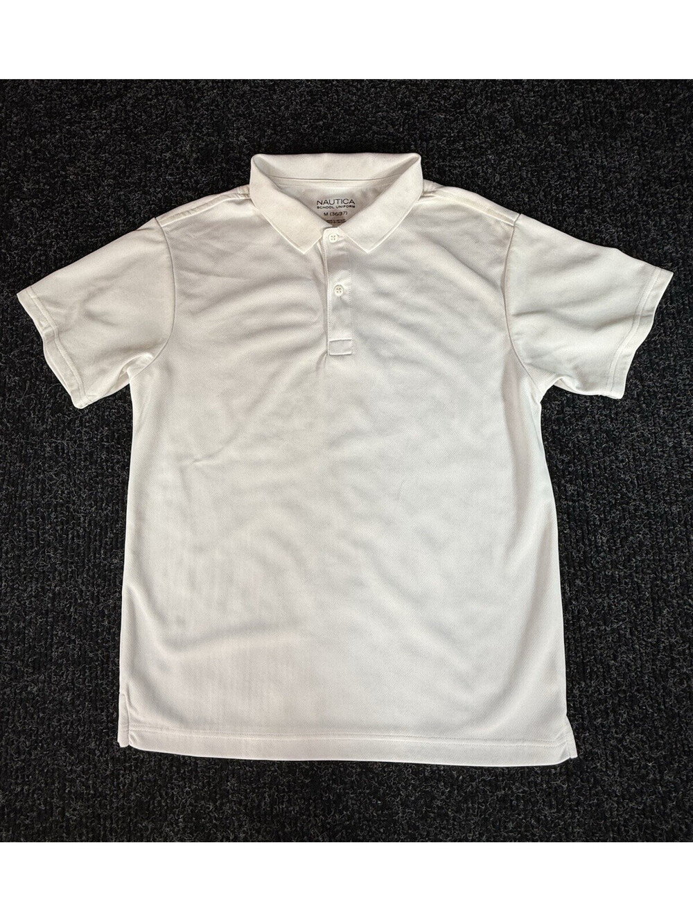 Nautica Boys School Uniform White Short Sleeve Polo Shirt Pique Size M 36/37